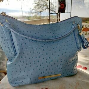 4708) Brahmin Blue Normandy Norah Leather Ostrich Embossed Hobo / Shoulder Bag